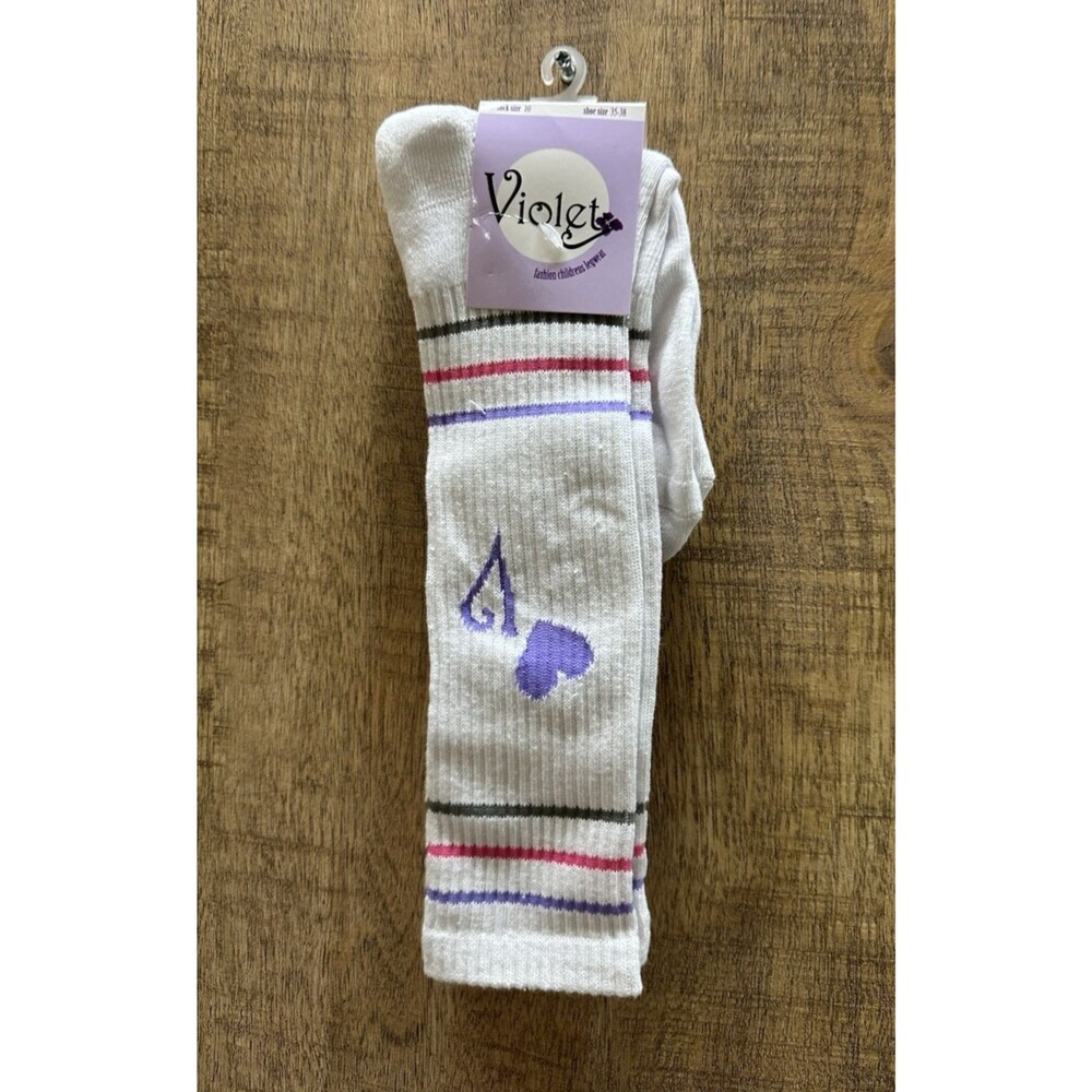 Violet Legwear girl's size 10 white tube striped socks  new  set 0f 6 pairs